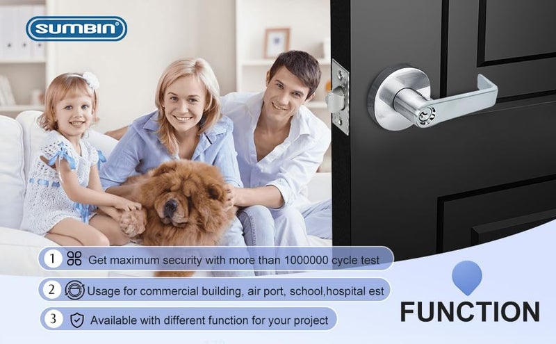 SUMBIN Ansi Grade 2 UL Fired Rated Commercial Heavy Duty Privacy Door Lever Lockset, ADA, Satin Chrome Finish 2PCS - Image 2